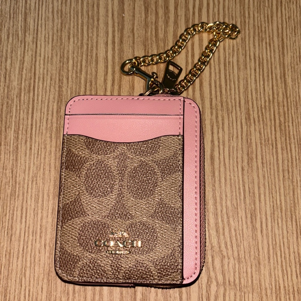 Coach Zip Card Case Tan/Petal Pink
